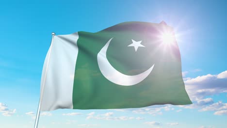 bandera de pakistán con estructura de tela contra un cielo nublado (loopable)
