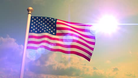 usa us american flag medium shot waving against blue sky cg flare 4k