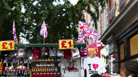 souvenir stall with flags and merchandise in london