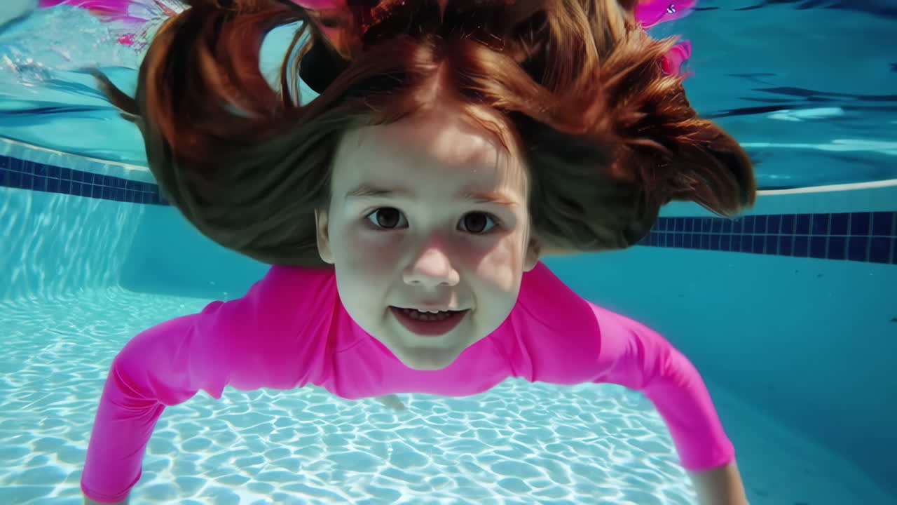 수영장 에서 물  에서 수영 하는 어린 소녀