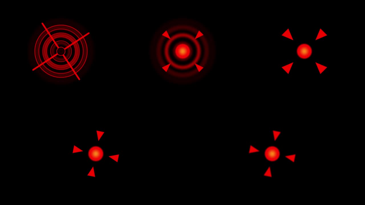 círculos de dolor rojos o marcas de localización parpadean sobre un fondo negro