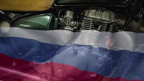 animación del motor de la motocicleta y la bandera de rusia