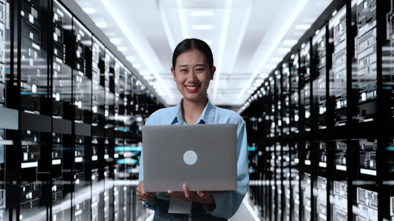 Woman working in a data center