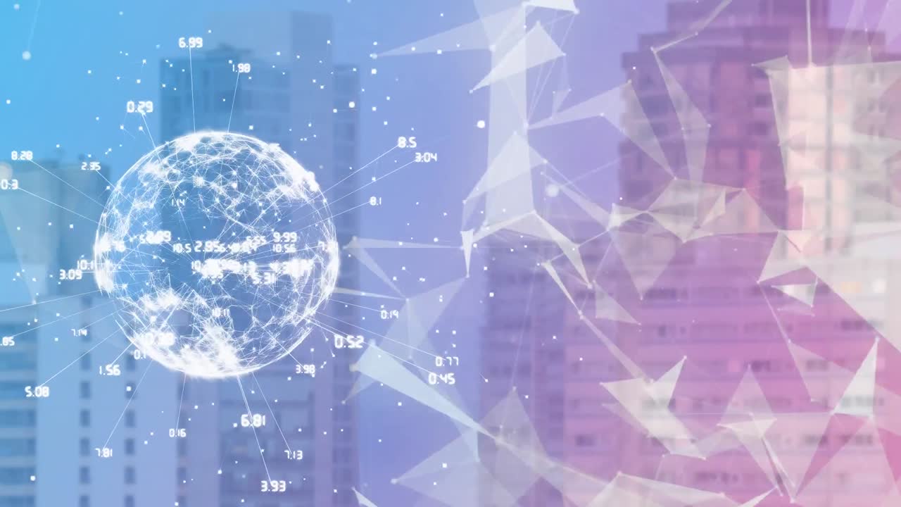 플렉서스 네트워크와 도시 풍경에 대한 회전하는 지구