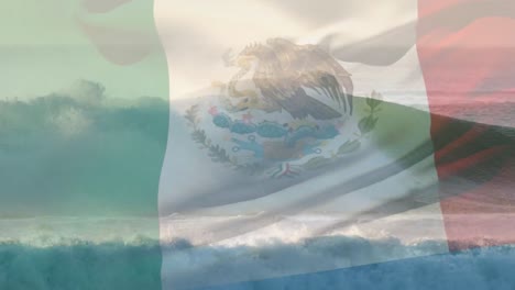 Animación-De-La-Bandera-De-México-Ondeando-Sobre-Las-Olas-En-El-Mar.