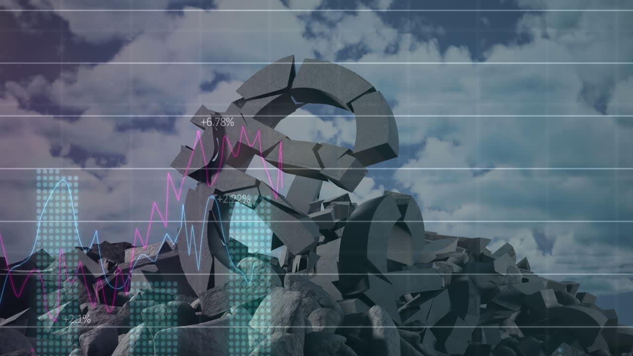 animación del procesamiento de datos sobre símbolos y nubes del euro rotos