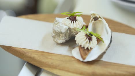 close shooting, camera slowly goes around a plate with fresh salad