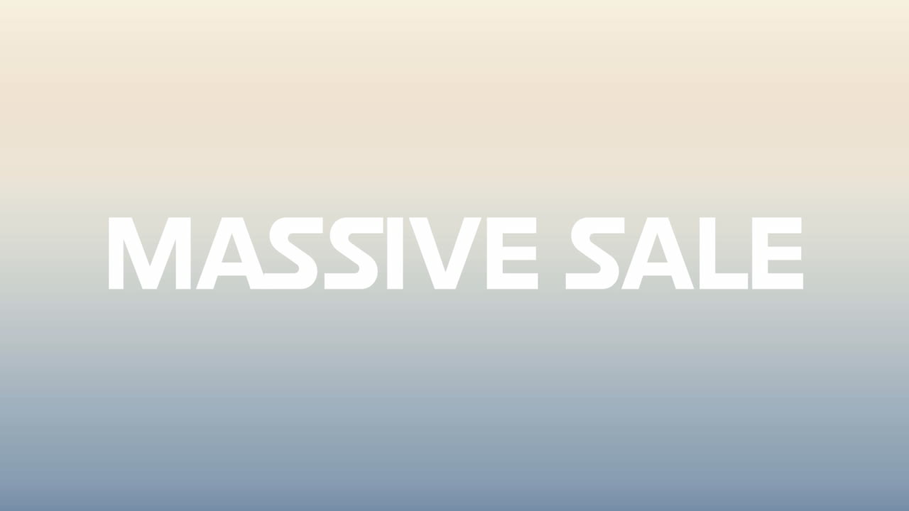Animation of geometric shapes and massive sale text over gradient background