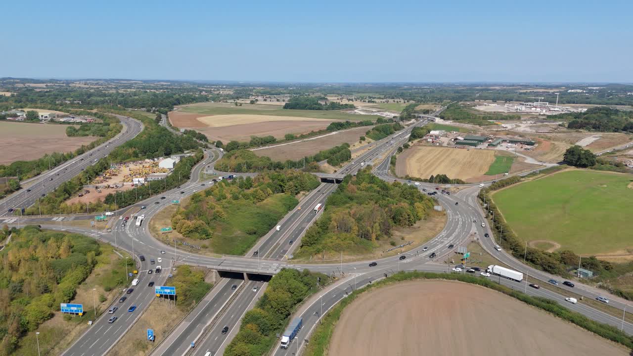 Aerial View of Highway Roundabout and Traffic
