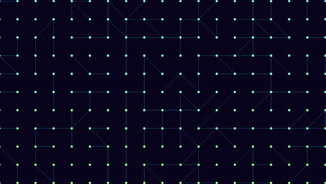 symmetrical grid of colored lines and dots on a black background