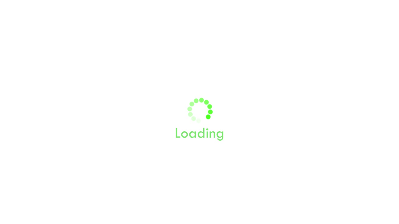Green Loading Spinner Animation with Text on White Background