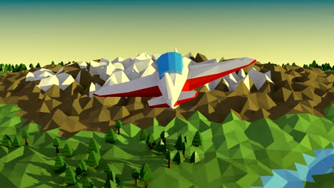 low poly landscape with airplane.