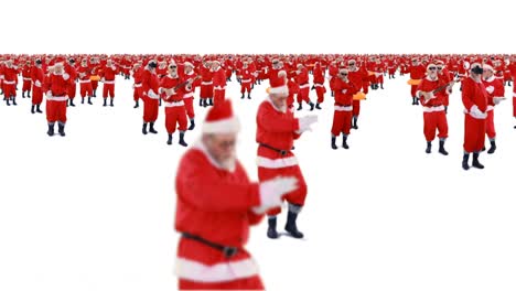 group of santa claus dancing and performing various activity