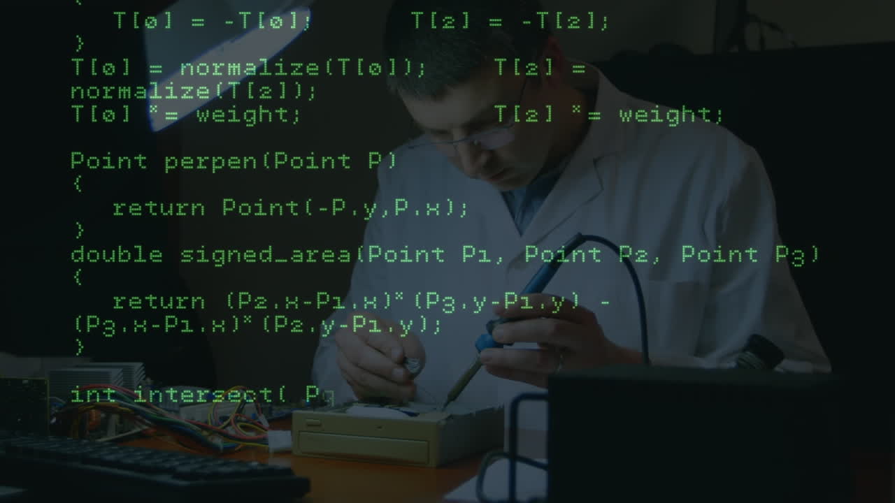 animación de procesamiento de datos sobre científico caucásico masculino
