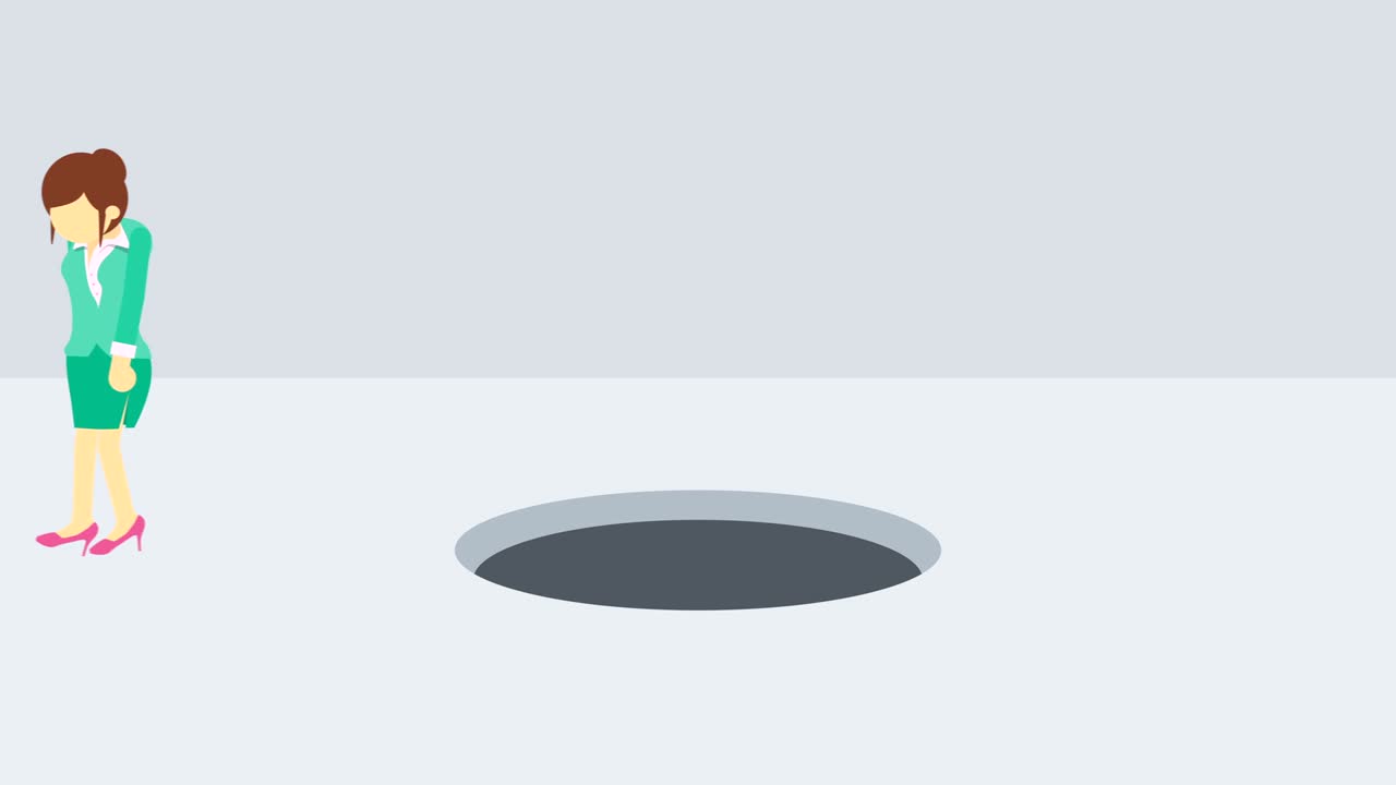 mujer de negocios saltar por encima del agujero. concepto de riesgo. ilustración de bucle en estilo plano.