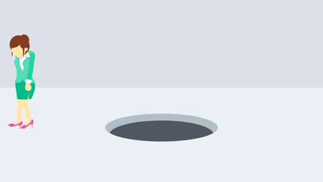 mujer de negocios saltar por encima del agujero. concepto de riesgo. ilustración de bucle en estilo plano.
