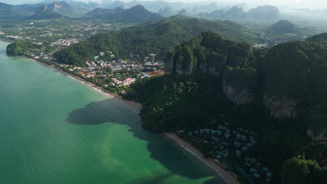 Aerial-over-the-coast-of-Ao-Nang,-Krabi-District,-Thailand