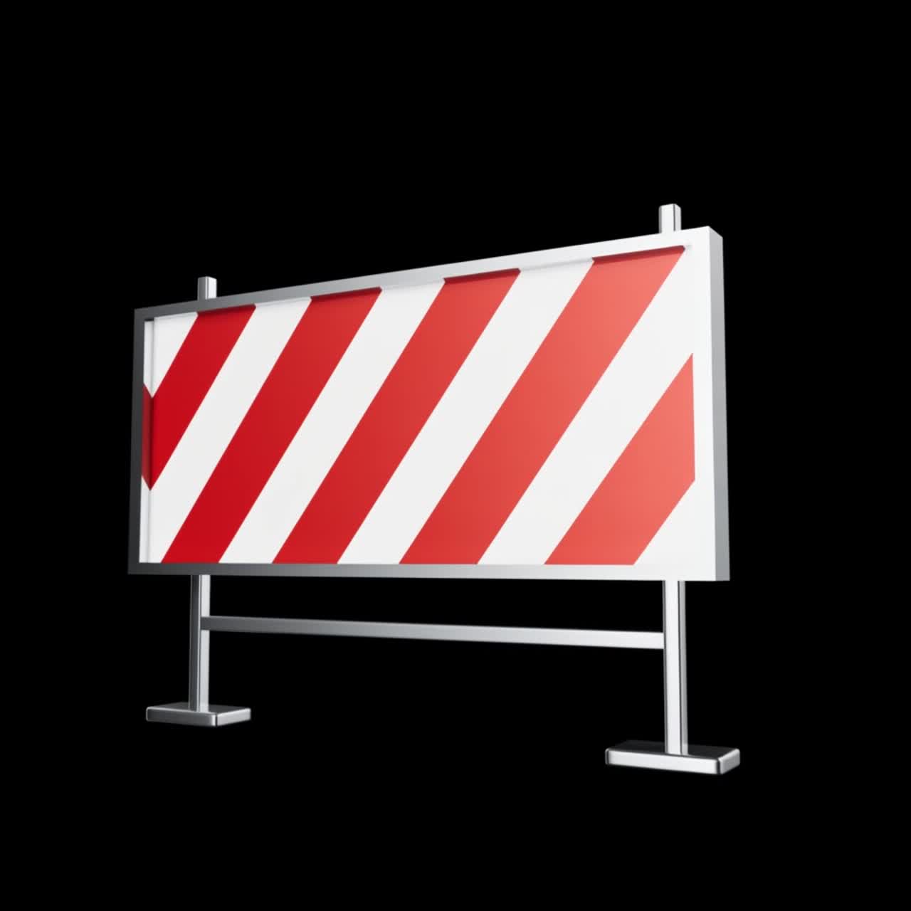 Animated Red and White Construction Barrier Rotating on Black Background