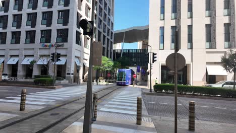 modern city street with tram