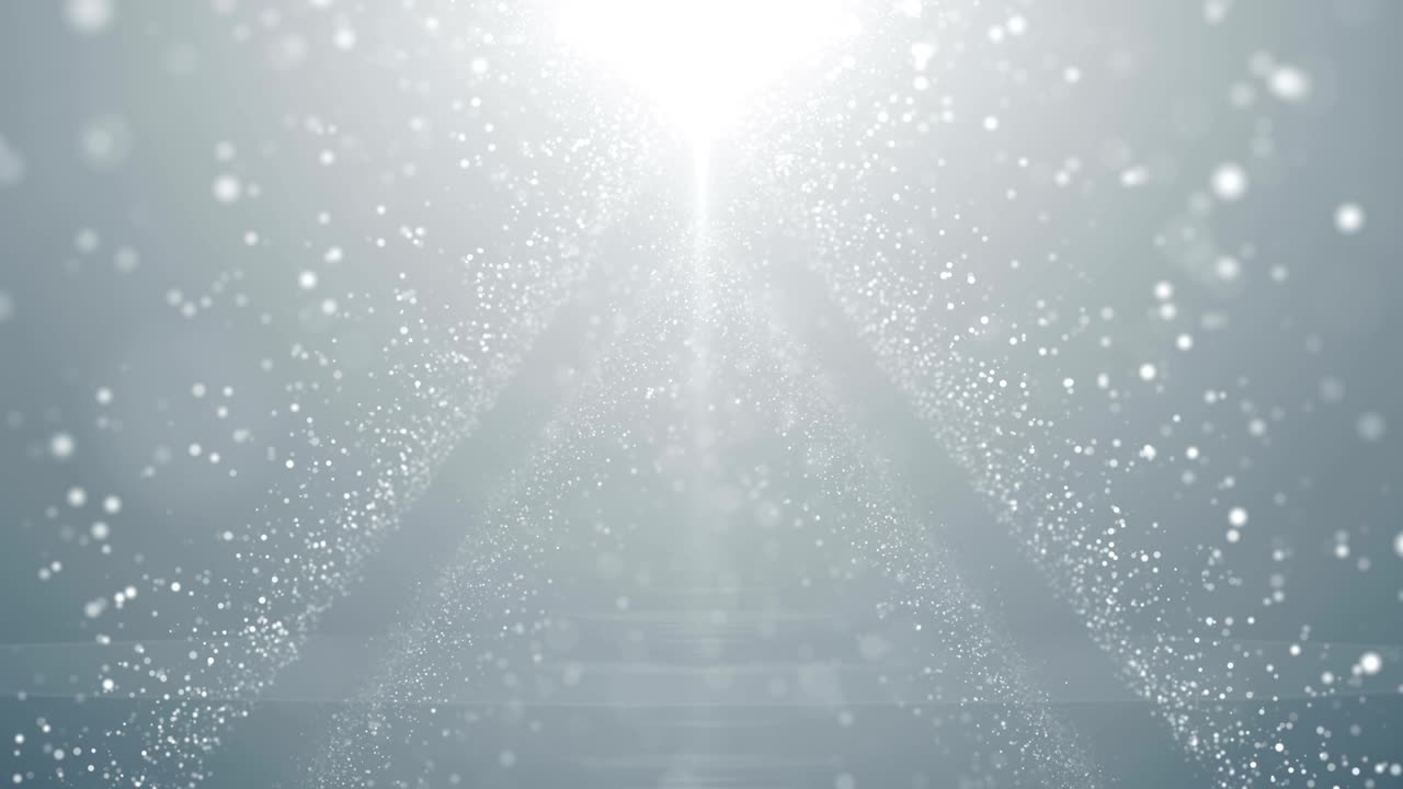Sfondo astratto in loop con particelle bianche luminose, glitter, bokeh e polvere, per contesti aziendali