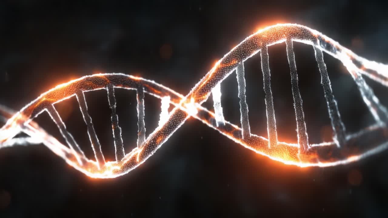 Incredible Close-Up of a DNA Helix, Showcasing the Intricate Structure and Glowing Elements that Represent Genetic Codes and Biological Information Flow