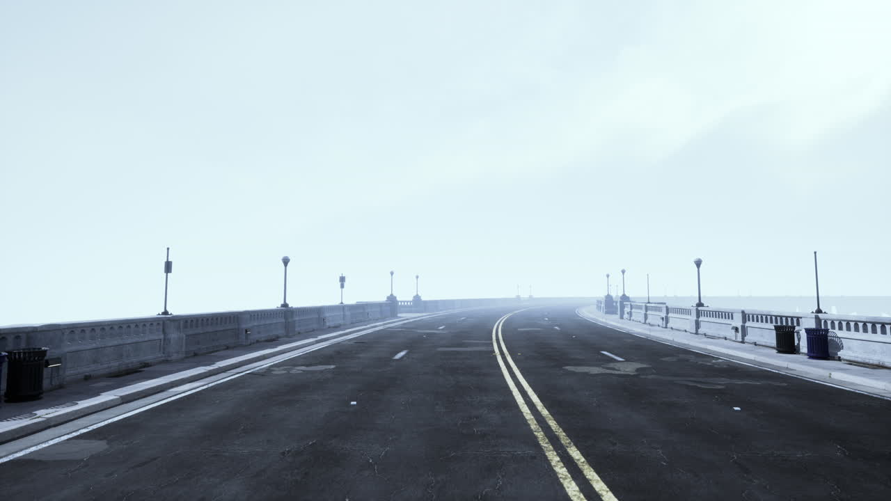 안개 날에  ⁇ 은 비어있는 돌 다리