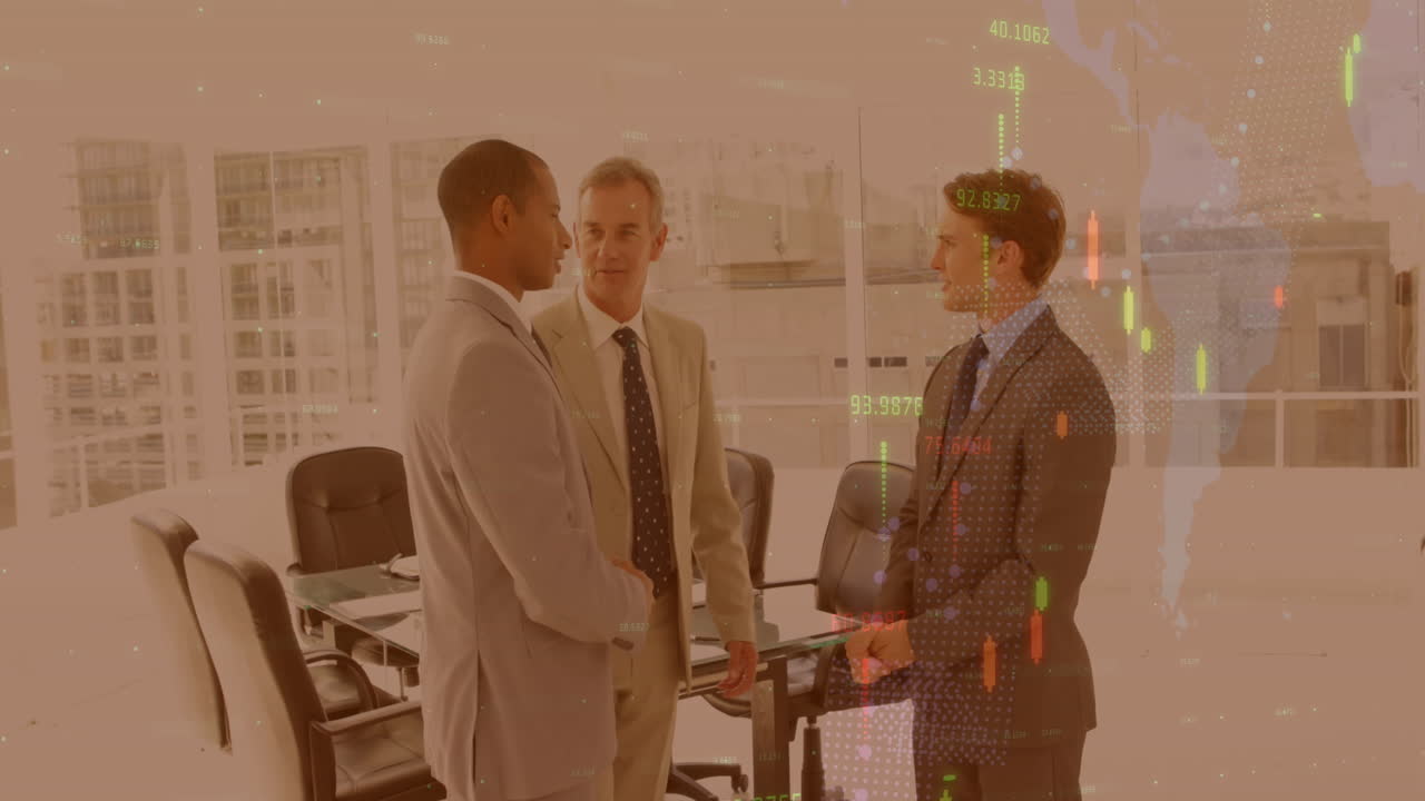 Video of financial data processing over diverse business people