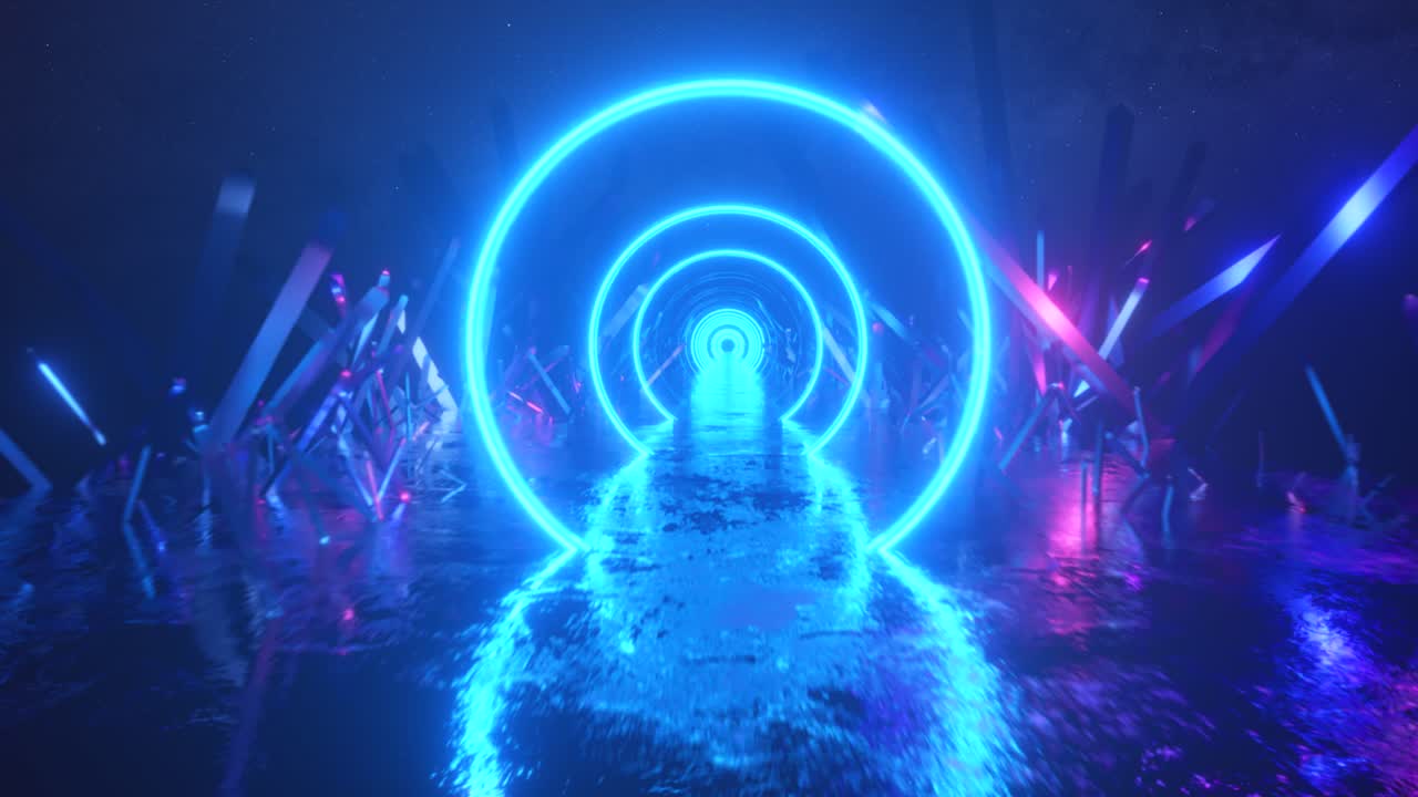 túnel de neón con círculos brillantes