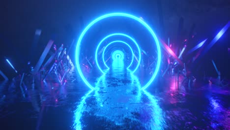 túnel de neón con círculos brillantes
