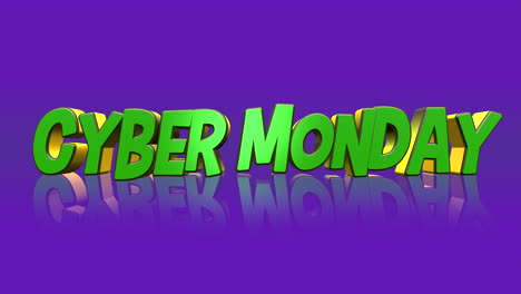 Cyber Monday cartoon text on purple gradient