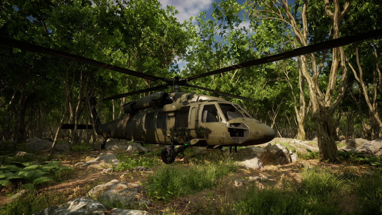 военный вертолет в глубоких джунглях