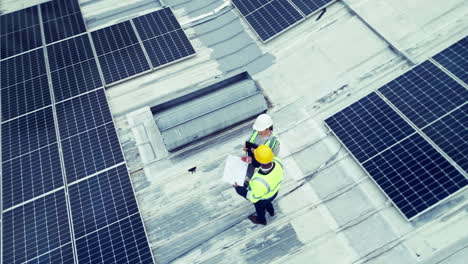 ingeniería, equipo o vista superior con panel solar