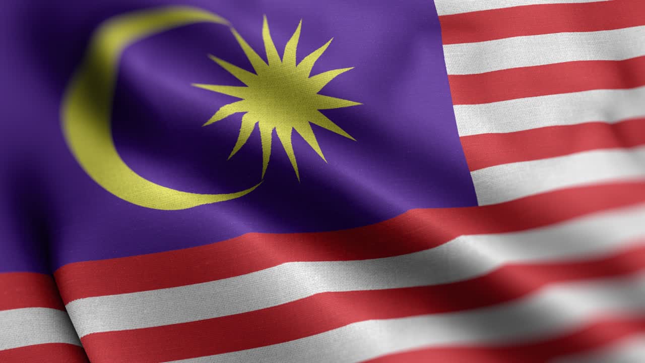 bandera de malasia - bandera de malasia de alto detalle - bandera nacional de malasia patrón de ondas elementos loopable - alta resolución y alta textura de tela detallada y video de stock de bucle sin fin