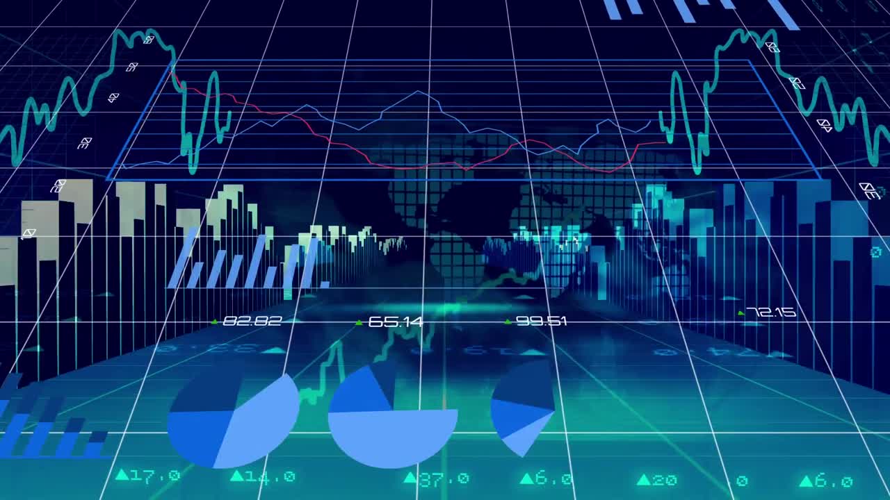 Financial data processing against blue background