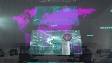 animación del mapa del mundo y pantallas digitales en la oficina