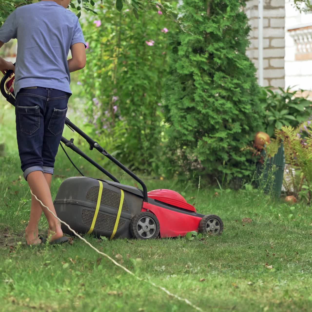 Lawn mowers cut grass