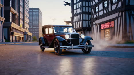 vintage car in a historic european town