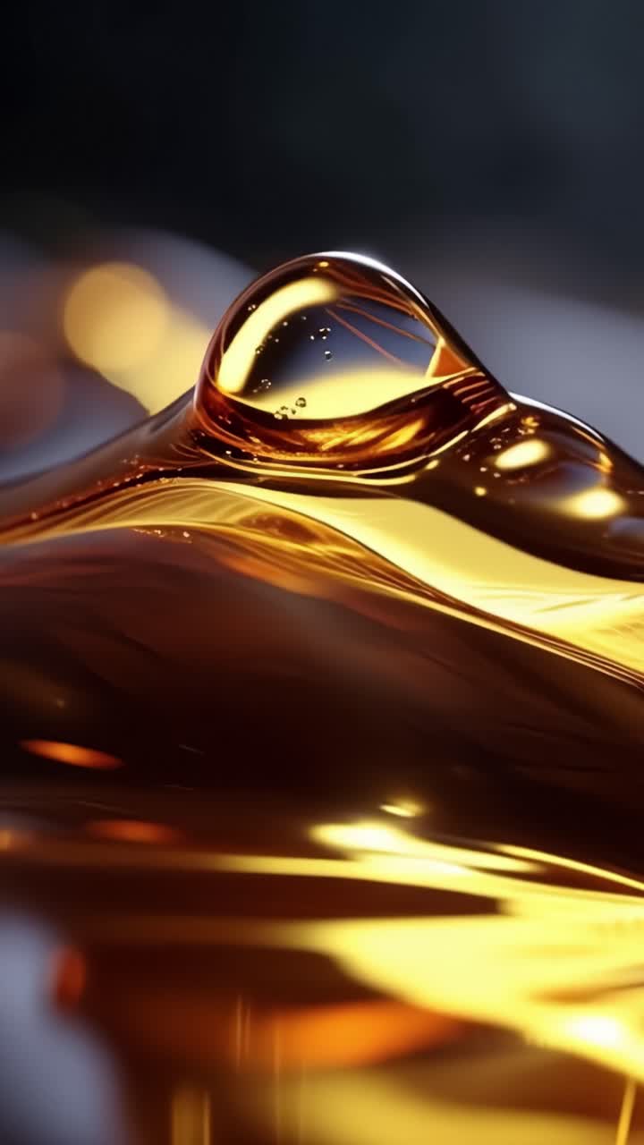 L'eleganza accattivante dell'oro liquido - Un viaggio ravvicinato attraverso le curve fluide e i riflessi delle superfici liquide color ambra nel design artistico