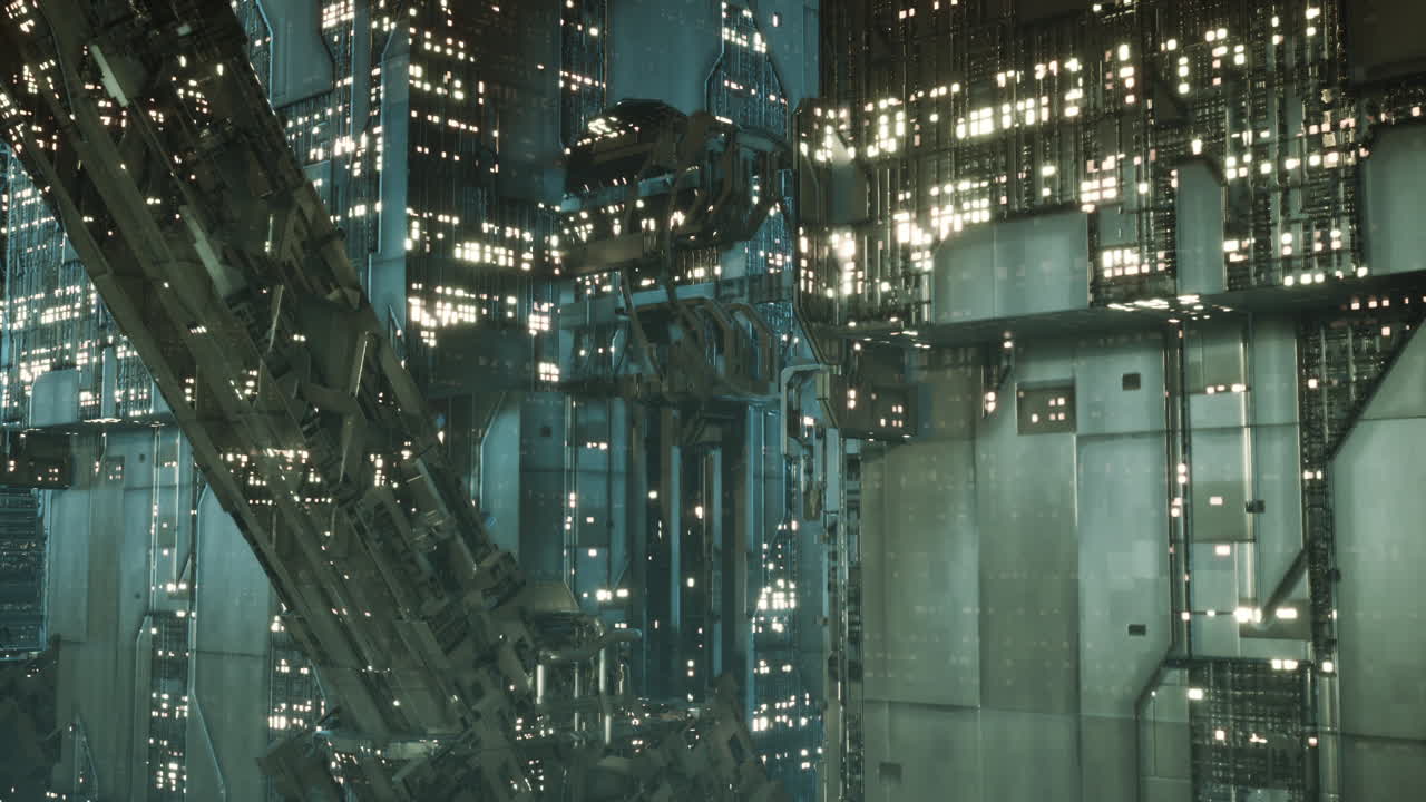 Futuristic city of the future floating high in the sky with glowing structures