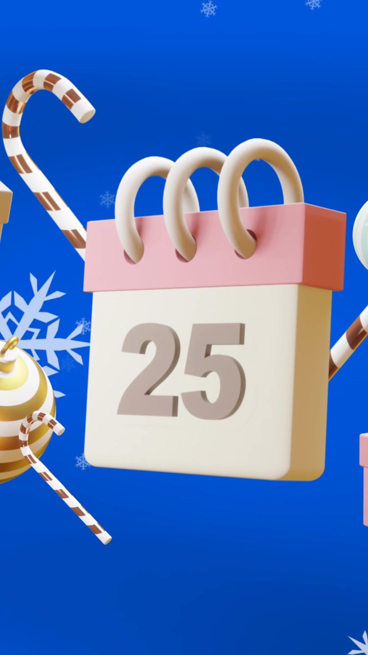 Animação de calendário com a data de 25 de dezembro e decorações de Natal