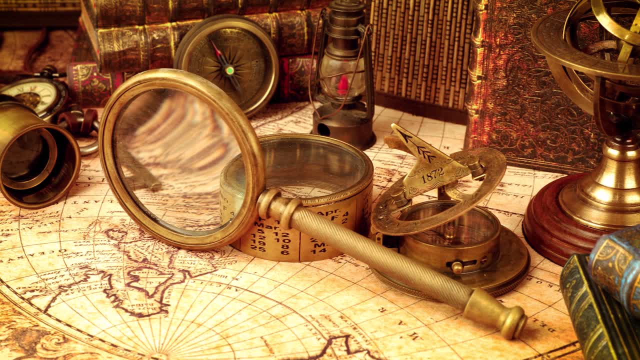 Vintage still life on an old map in 1565.