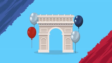 france independence day with arch of triumph and balloons helium