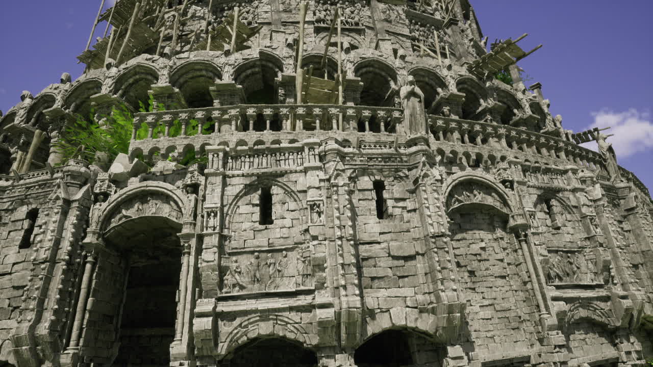 Vasta esposizione esterna con archi stratificati e dettagli in pietra prominenti