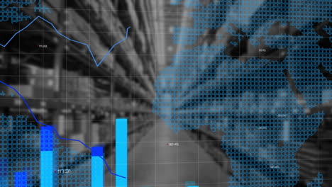 animación del procesamiento de datos financieros en el almacén