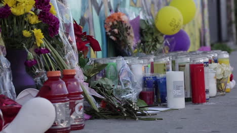 close up tribute items, kobe and gigi bryant memorial, slow motion