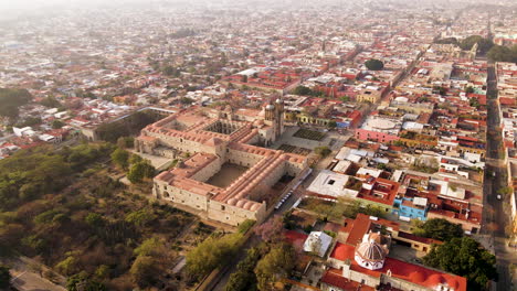 santo domingo church in oaxaca, méxico top view with drone movement