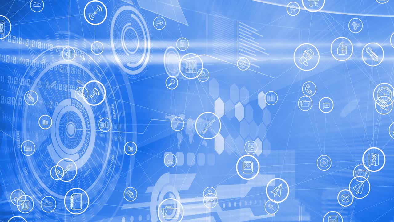 백그라운드에서 데이터 처리를 통해 디지털 아이콘으로 연결 네트워크의 애니메이션