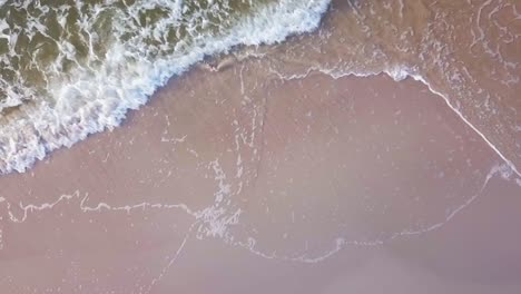 Aerial-View-Of-Sea-Waves-On-Sandy-Beach-Of-Baltic-Sea