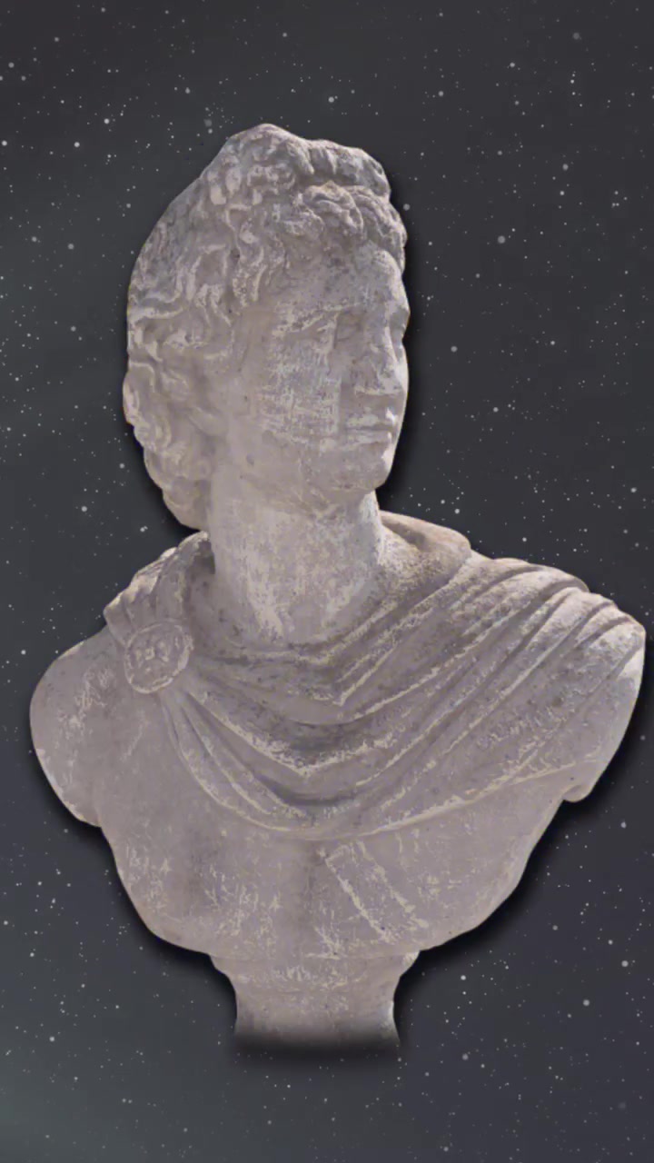 Animazione di interferenza su scultura con scie luminose e punti su sfondo nero