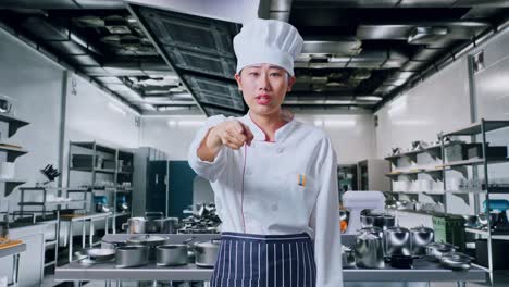 셰프가 전문적인 부에서 좌절과 분노를 표현하고 있습니다.